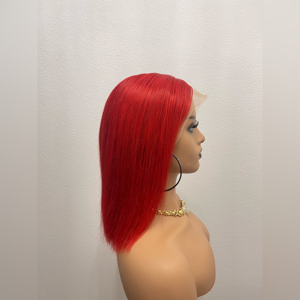 New! 12” Middle T Part, Straight Human Hair Bob Wig